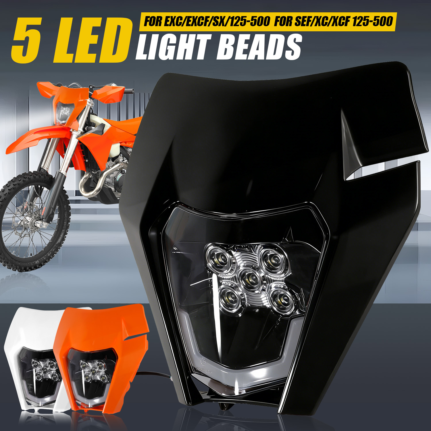Universal Motorcycle Led Headlight Projector - 5 LEDヘッドライトヘッドランプランプ KTM SX SXF XC