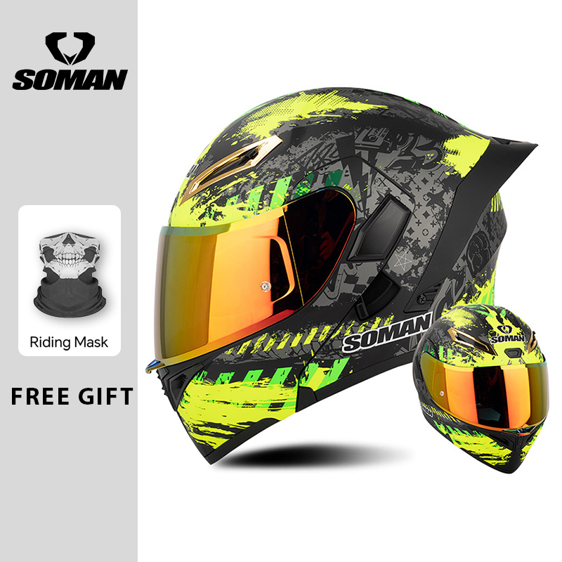 Modular Flip Up Motorcycle Helmet Dot Approved - メンズバイクヘルメット DOT認証 フリップアップ モトヘルメット ダブルバイザー モジュラー