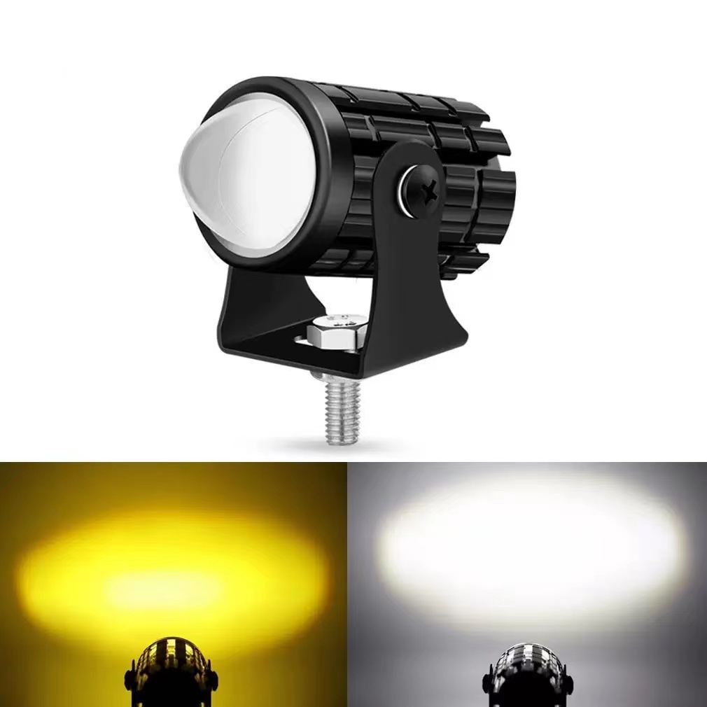 Universal Motorcycle Led Headlight Projector - ユニバーサルオートバイLEDヘッドライト、ATVスクーター運転用デュアルカラープロジェクターレンズ＆フォグライト補助スポットライト