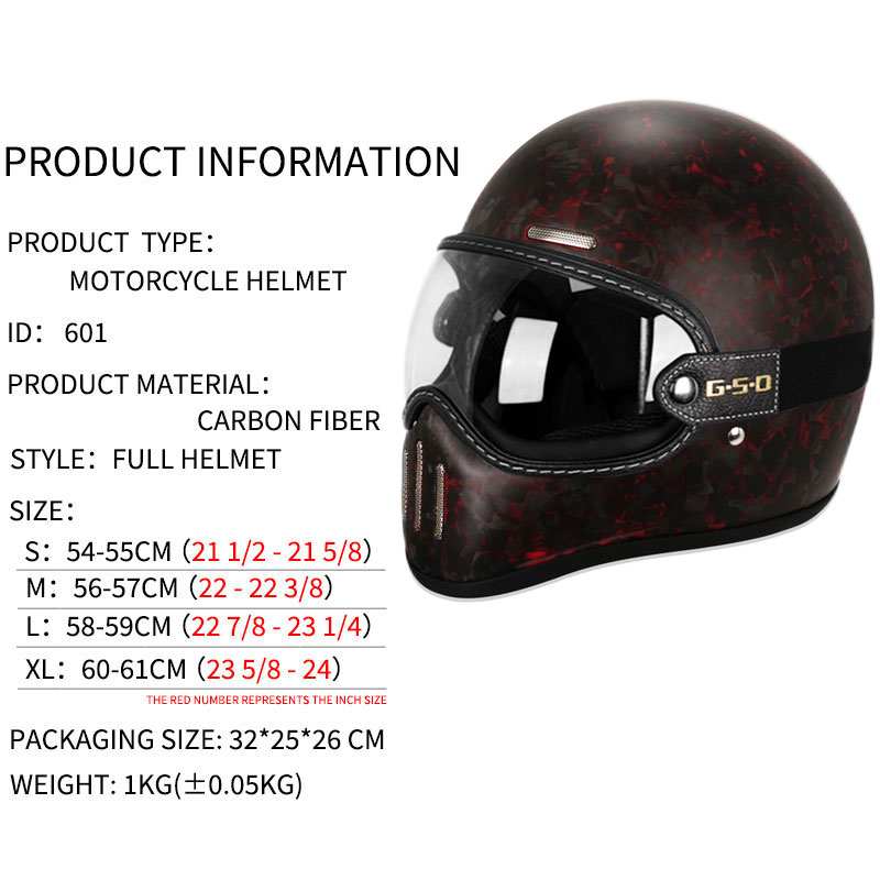 カーボンファイバーフルフェイスヘルメット,レトロ,機関車,オ - Carbon Fiber Lightweight Motorcycle Helmet のレビューと価格