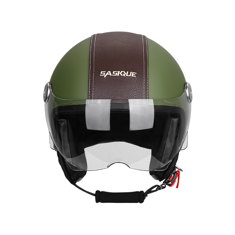 ヴィンテージ3/4オープンフェイスバイクヘルメット、PUレザ - Vintage Open Face Retro Helmet のレビューと価格