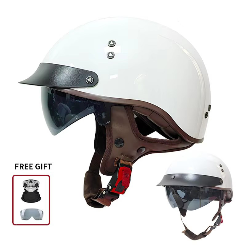 カスタムブルドッグエンジンピストンプリント入りのヴィンテージ - Vintage Open Face Retro Helmet のレビューと価格