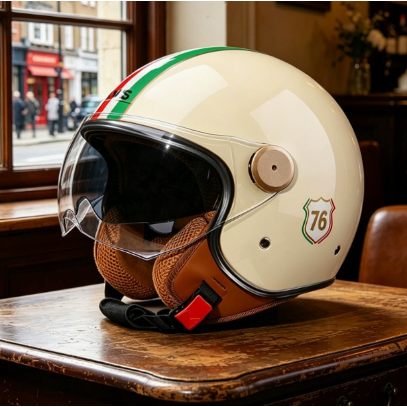 DOT認証取得済みのオープンフェイス3/4バイクヘルメット、 - Vintage Open Face Retro Helmet のレビューと価格