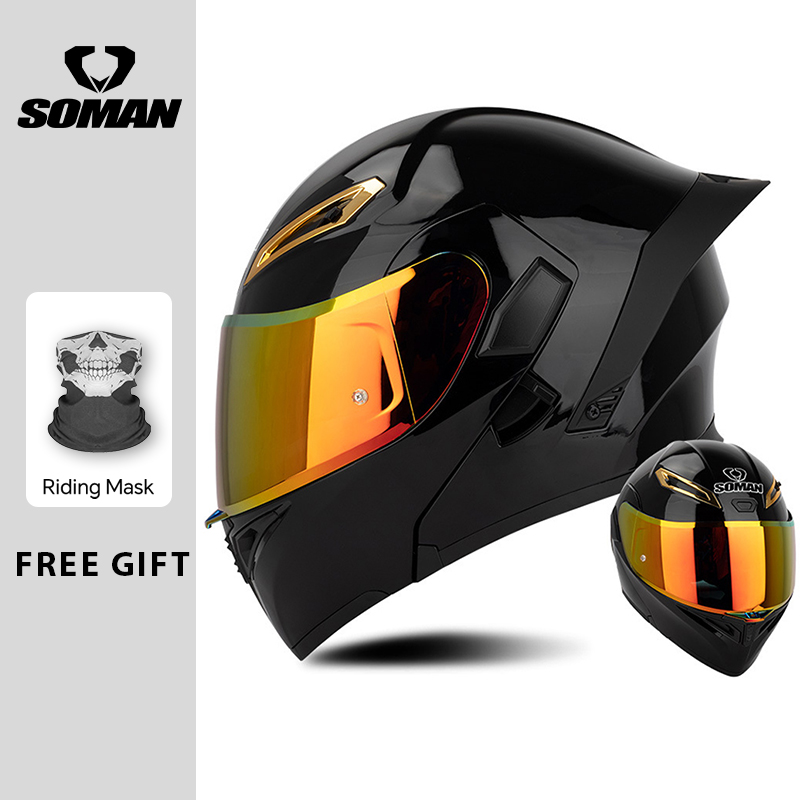 ユニセックス DOT 認証 ダブルバイザー フリップアップ  - Dual Visor Motorcycle Racing Helmet のレビューと価格