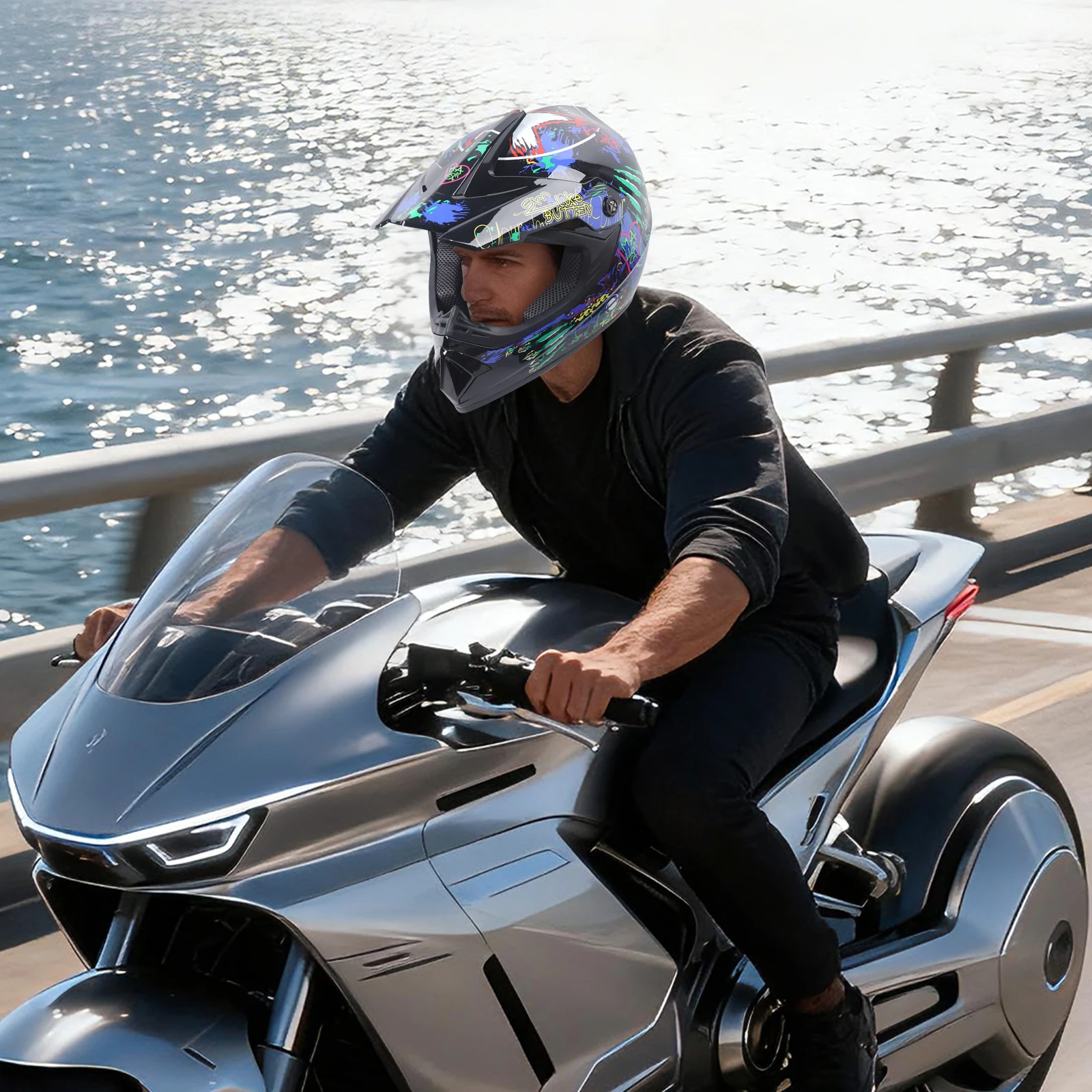 モトクロスヘルメットキット、オートバイヘルメットフルフェイス - Off Road Motocross Helmet Goggles Set のレビューと価格