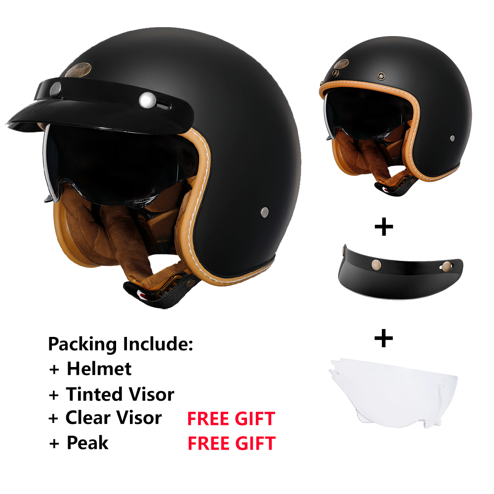 レトロなデザインの大人用オープンフェイス型電動スクーター用ヘ - Vintage Open Face Retro Helmet のレビューと価格